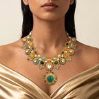 Navratna Kundan Emerald Medallion Necklace Set