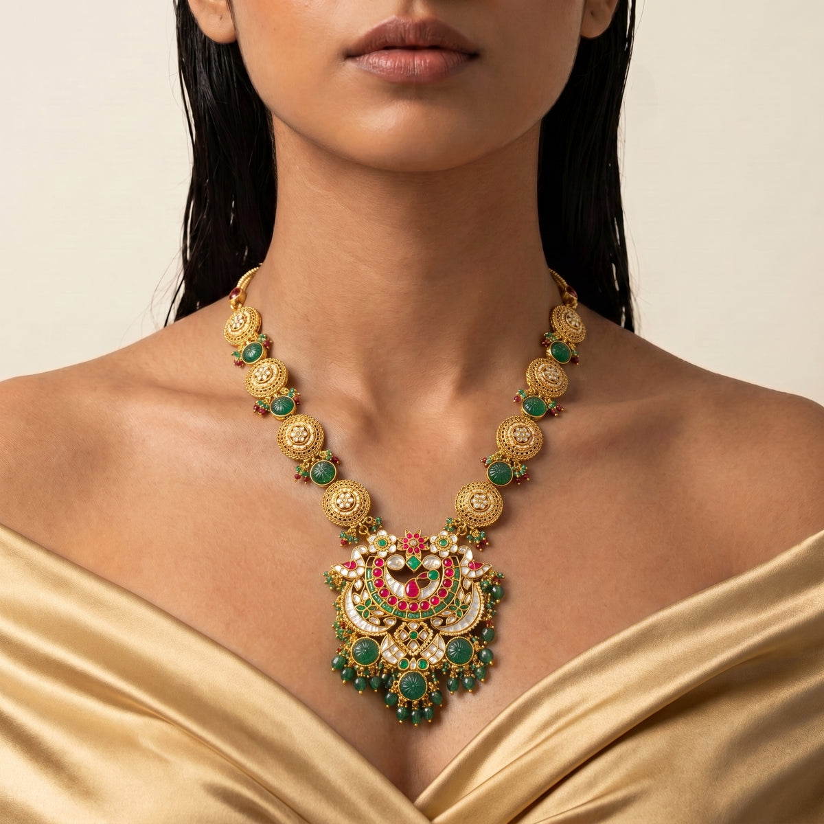 Emerald Kundan Meenakari Heritage Necklace Set