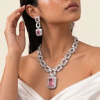 Rosavelle Pink Diamond Link Necklace Set