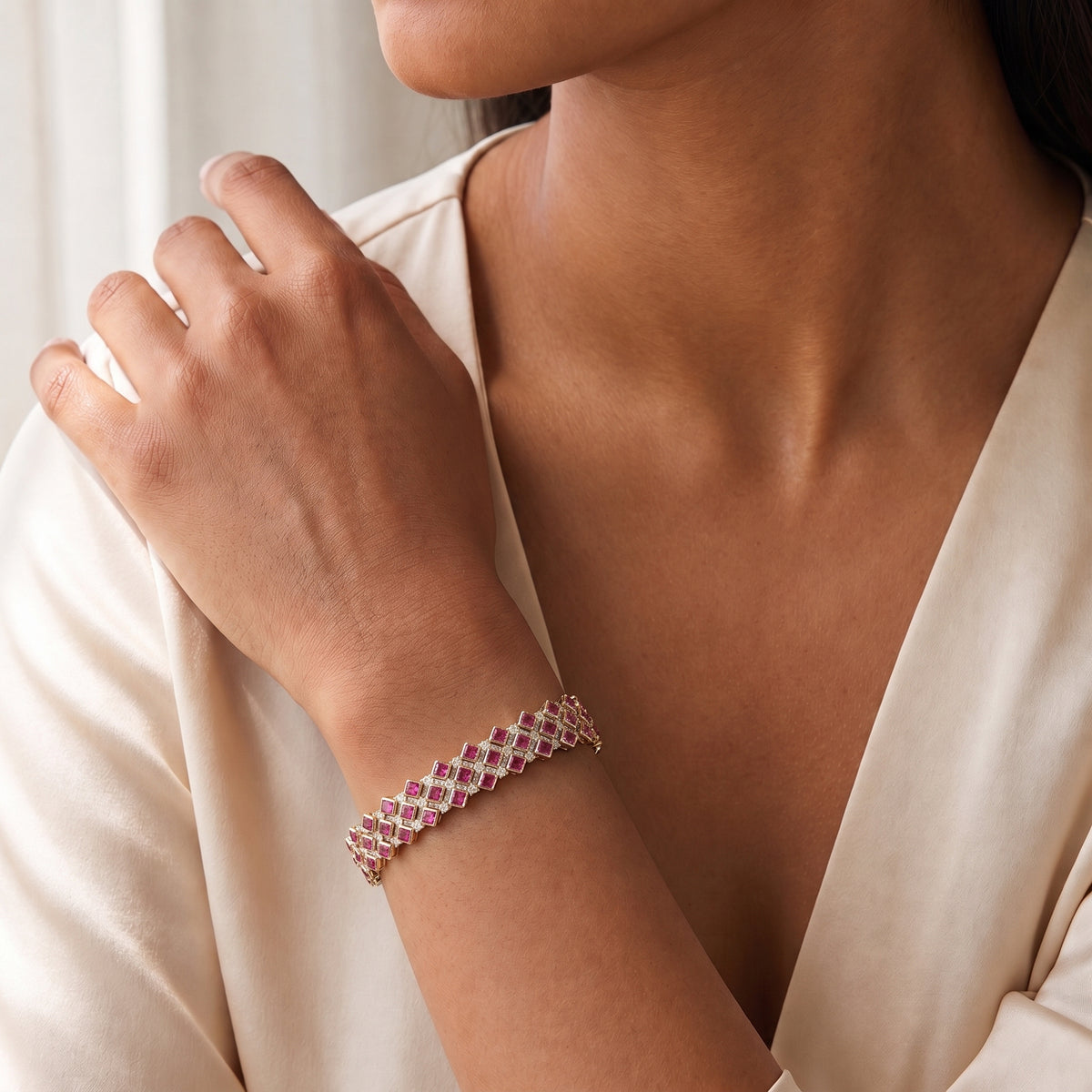 Ruby Royale Diamond Lattice Statement Bracelet