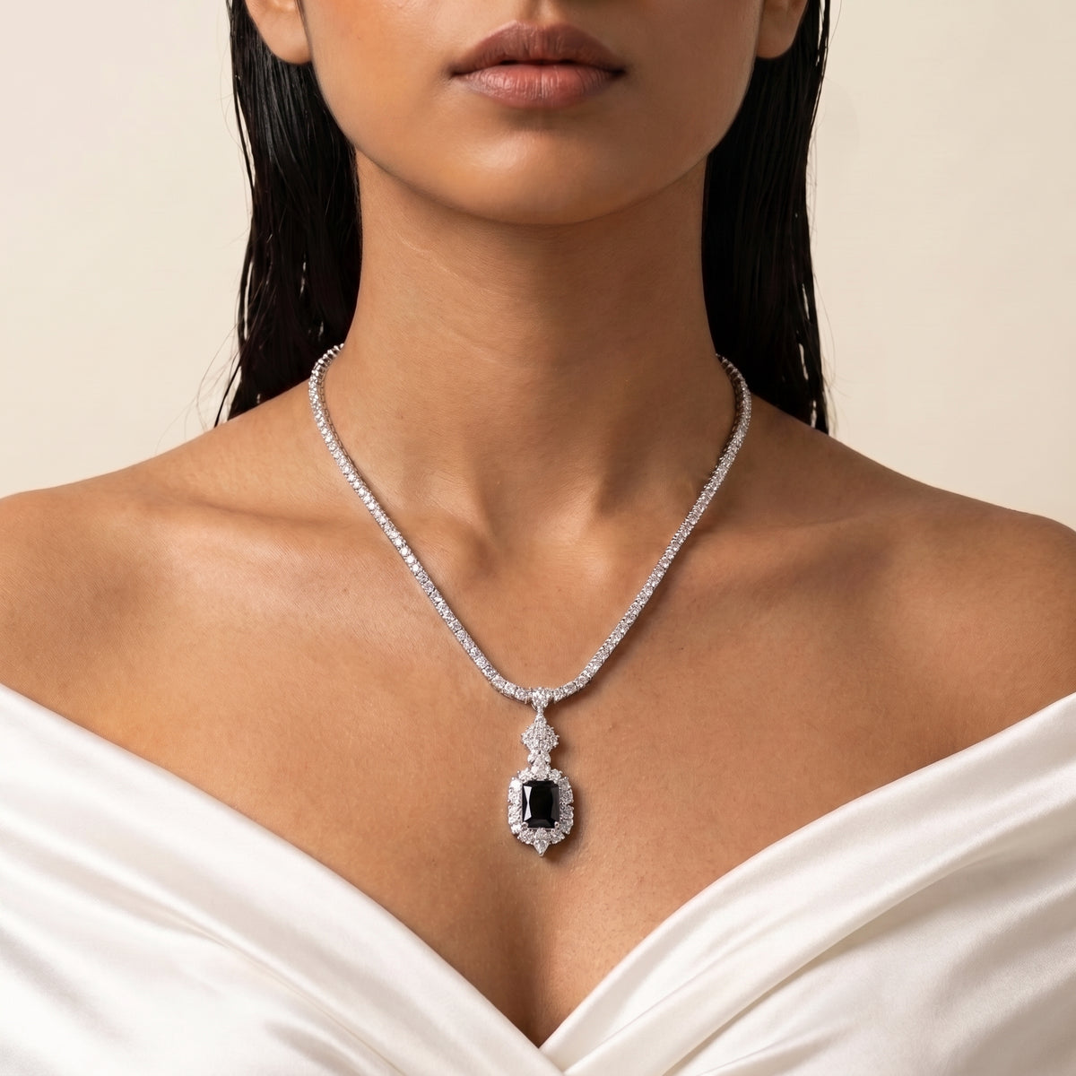 Noir Imperial Black Onyx Diamond Pendant Necklace Set