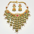 Navratna Kundan Pearl Cascade Bridal Necklace Set