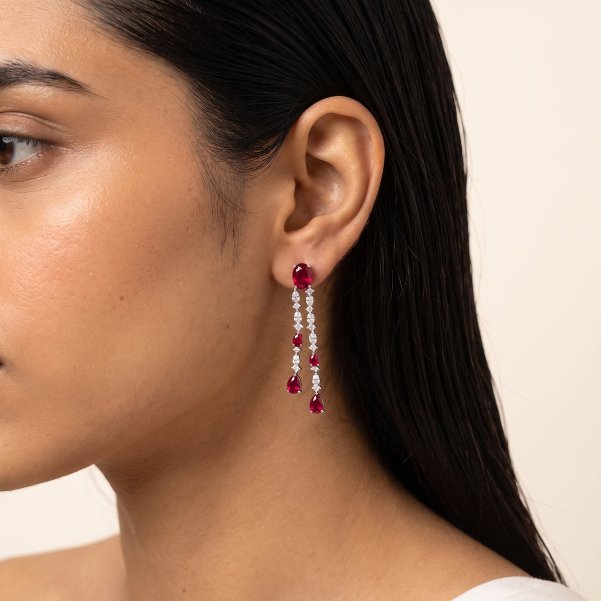 Ruviana Ruby Diamond Tassel Necklace Set