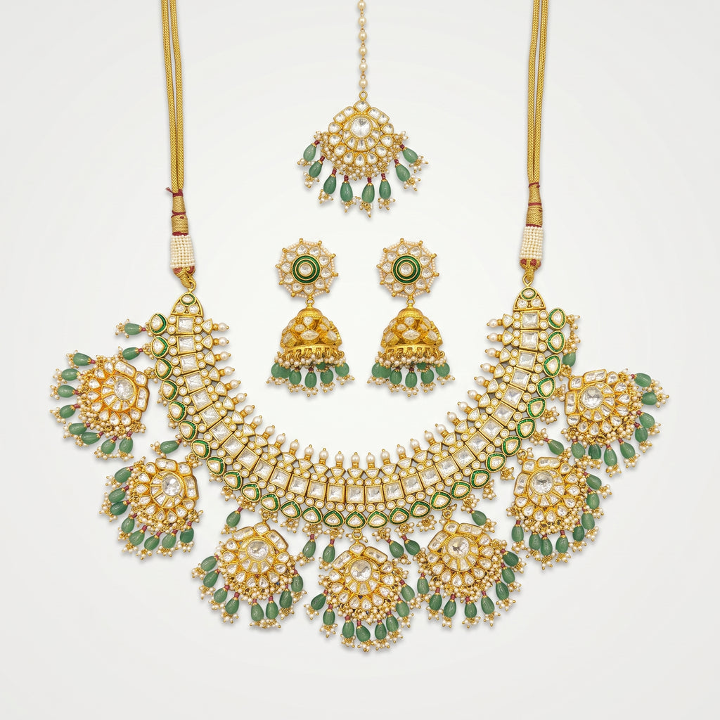Panna Kundan Jhumka Heritage Necklace Set