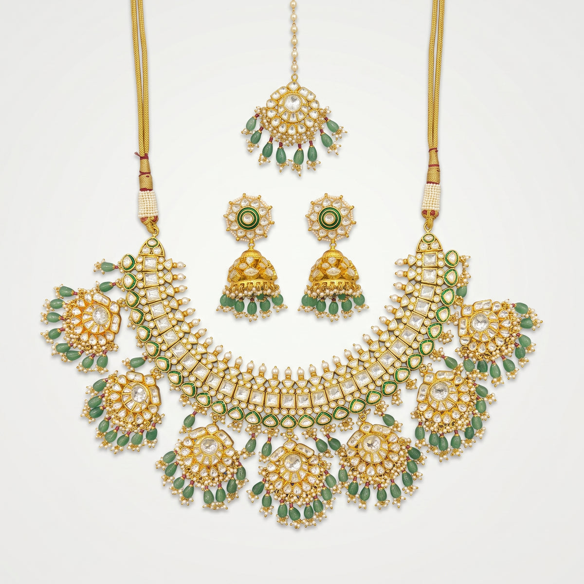 Panna Kundan Jhumka Heritage Necklace Set