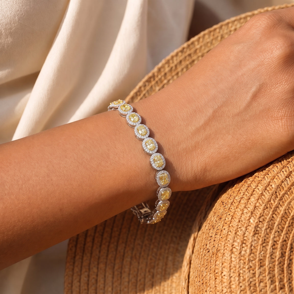 Solara Yellow Diamond Halo Tennis Bracelet