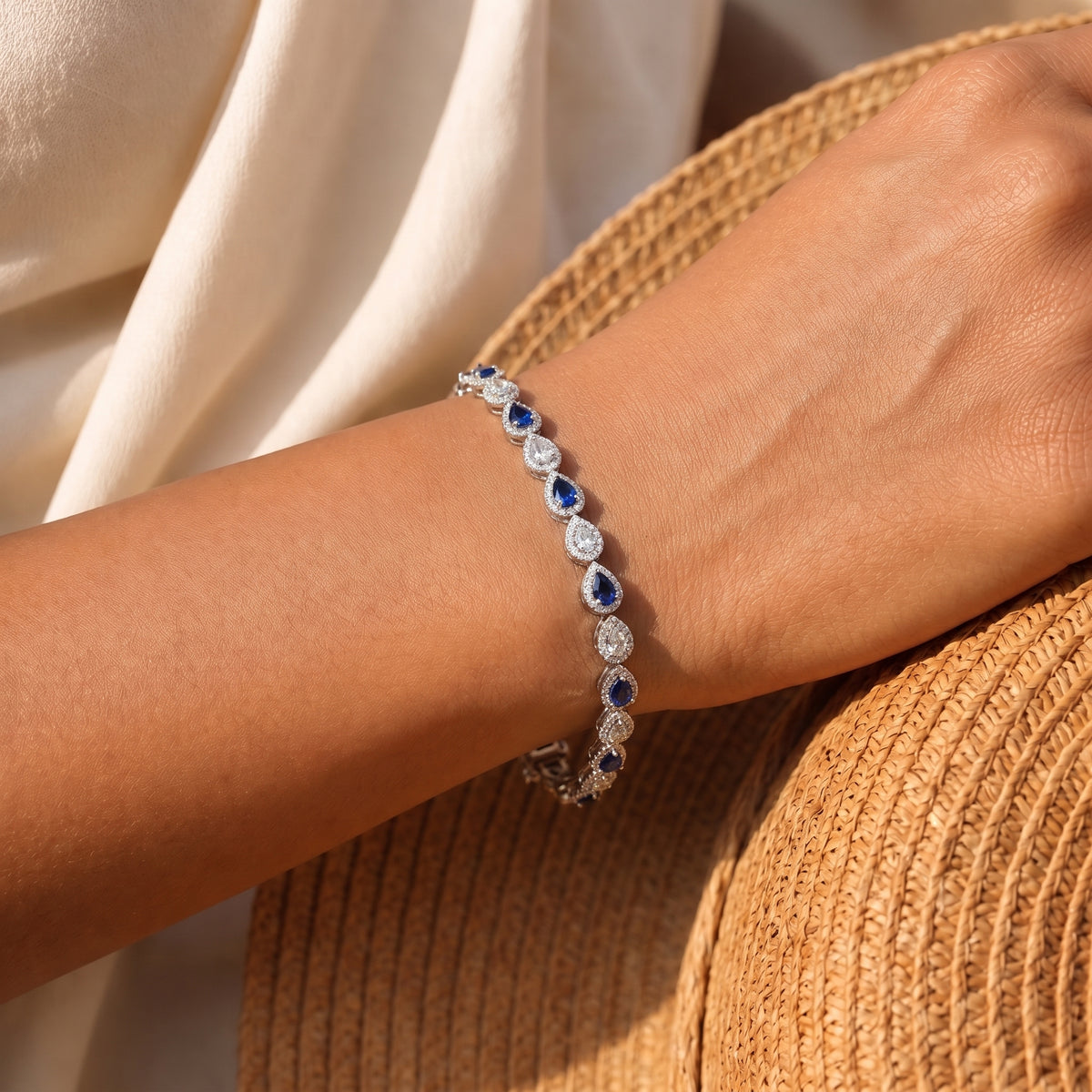 Sapphire Diamond Teardrop Line Bracelet