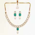 Turquoise Kundan Pearl Drop Necklace Set