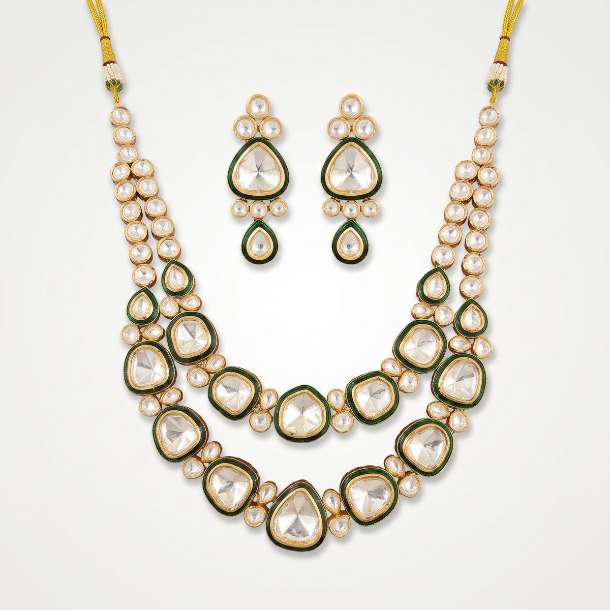 Emerald Kundan Layered Heritage Necklace Set