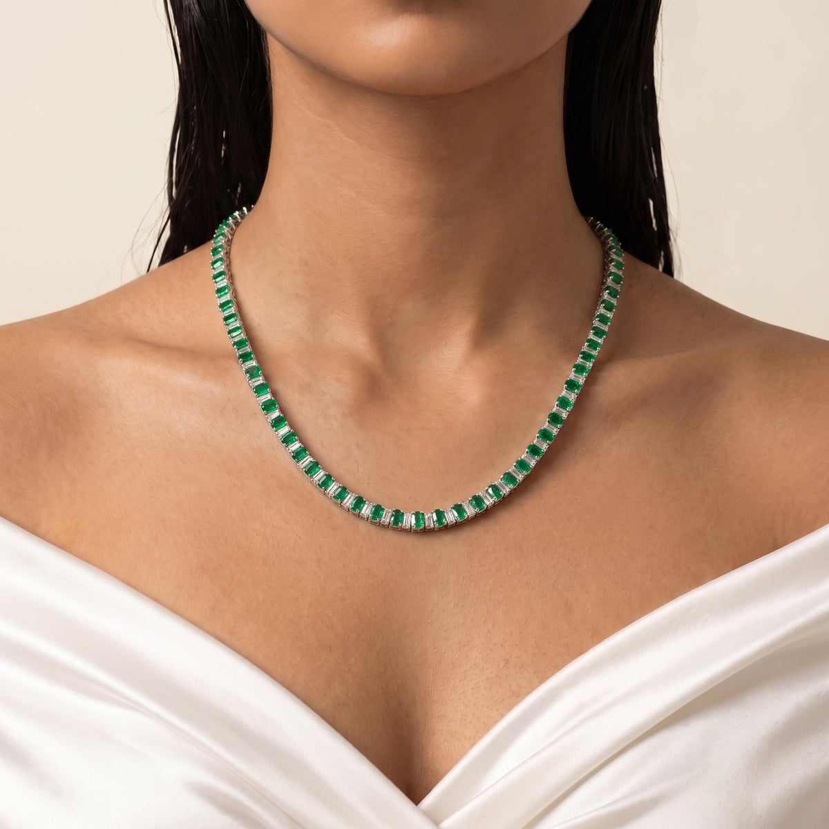 Esmeralda Emerald Diamond Tennis Necklace Set