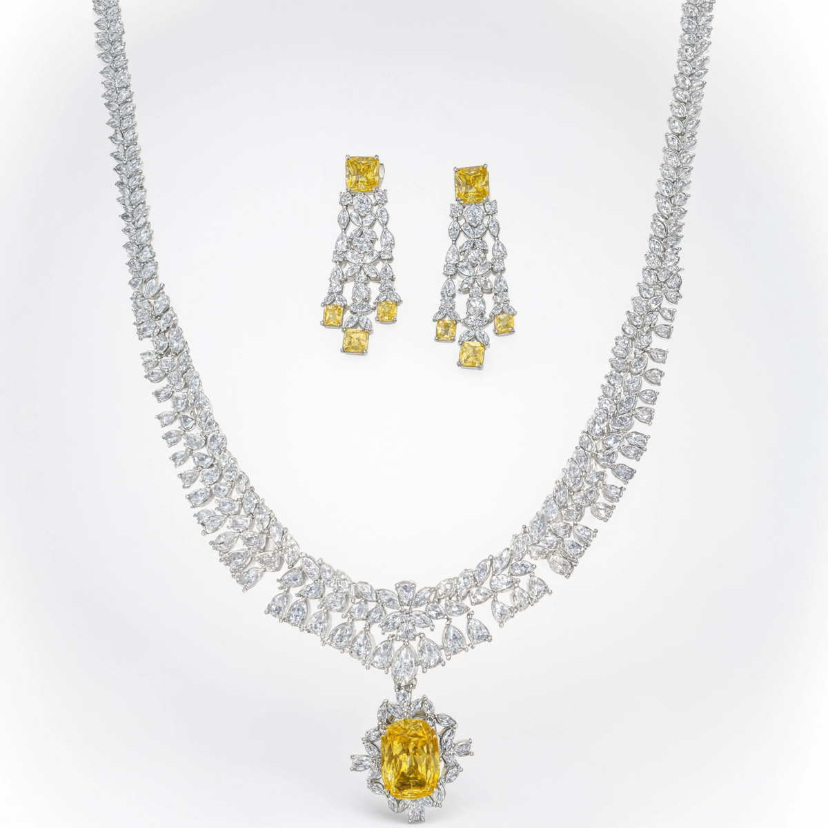 Solara Golden Citrine Diamond Necklace Set