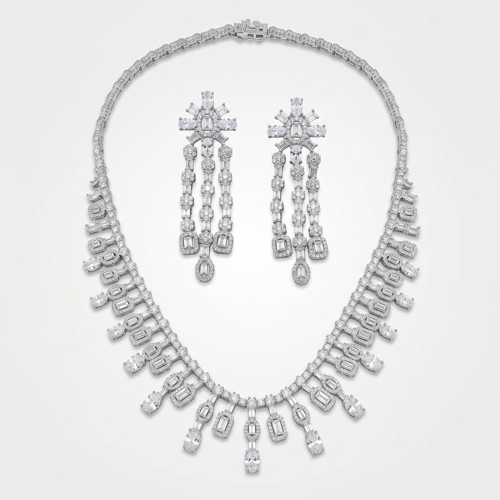 Aurelia Diamond Baguette Cascade Necklace Set