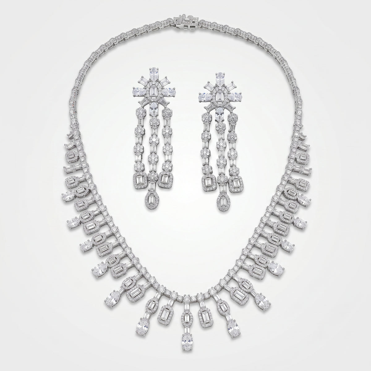 Aurelia Diamond Baguette Cascade Necklace Set