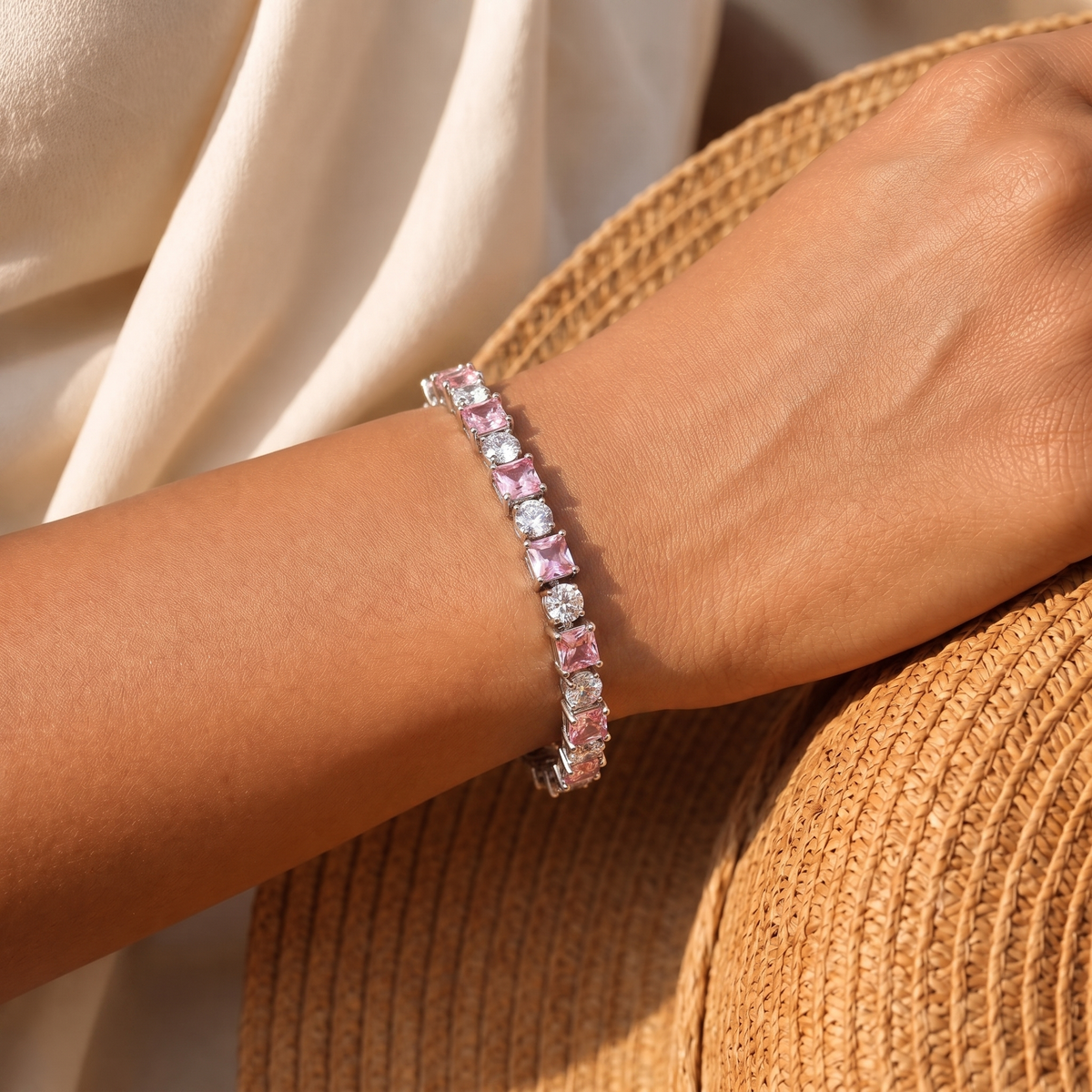 Rosella Pink Crystal Diamond Tennis Bracelet