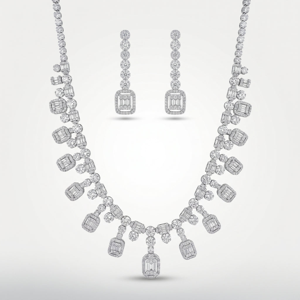 Estelle Diamond Emerald-Cut Drop Necklace Set