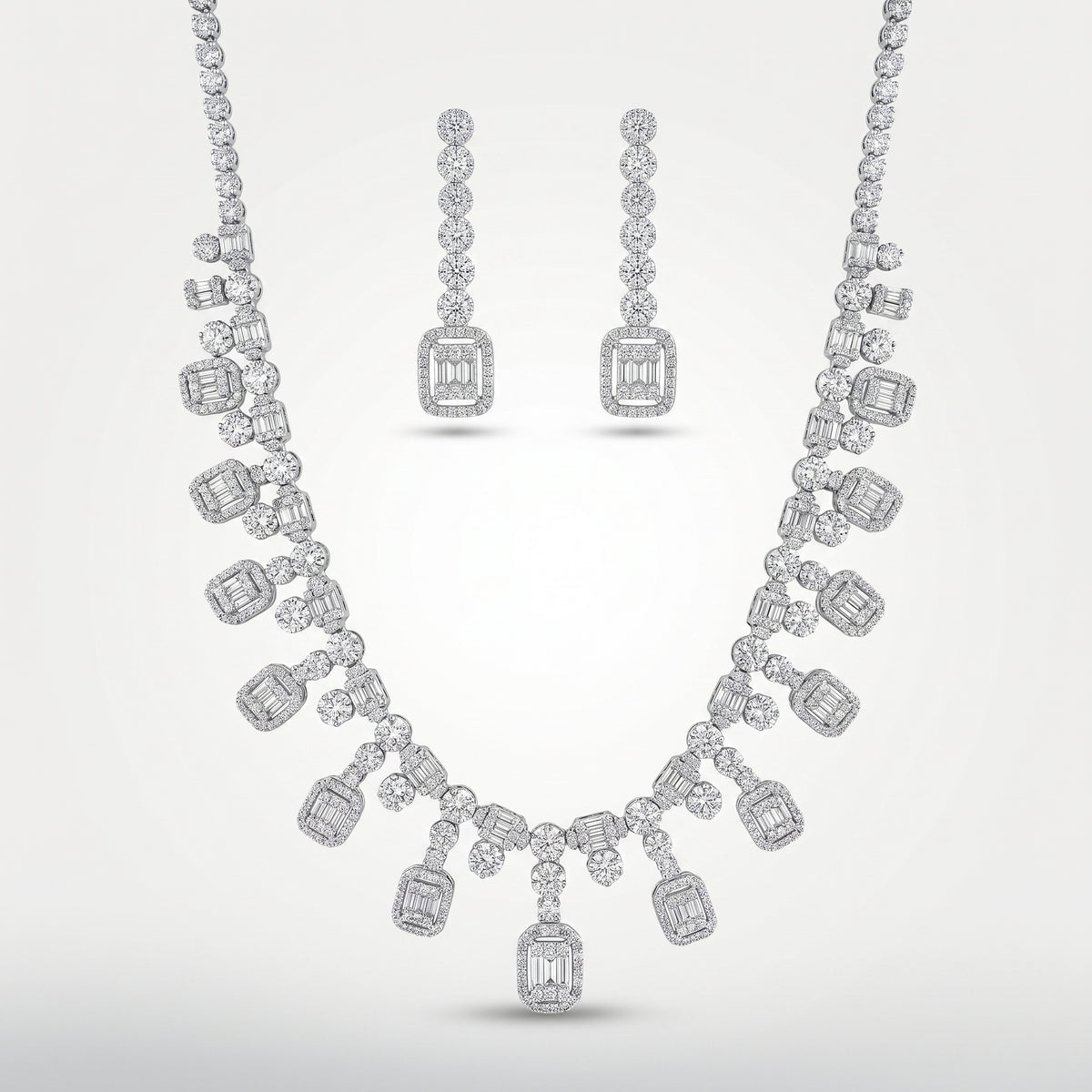 Estelle Diamond Emerald-Cut Drop Necklace Set