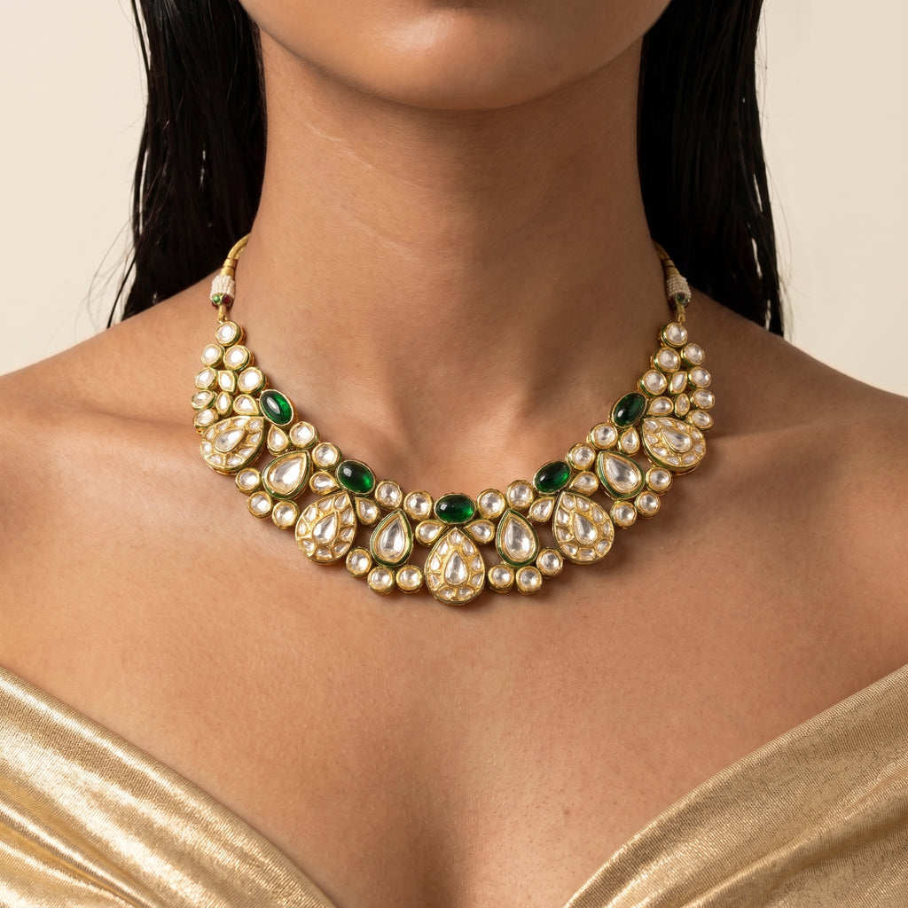 Emerald Kundan Maharani Necklace Set