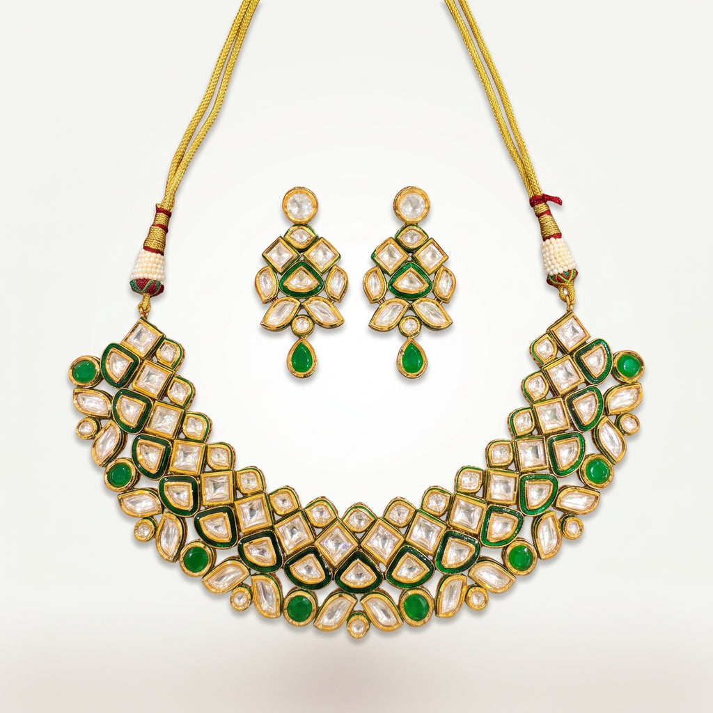 Emerald Kundan Lattice Choker Necklace Set