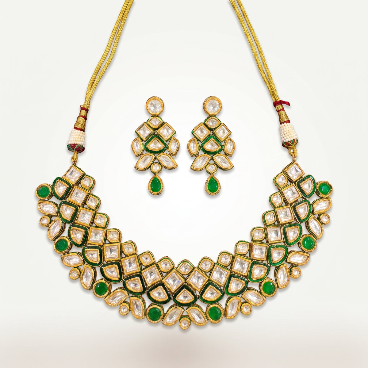 Emerald Kundan Lattice Choker Necklace Set
