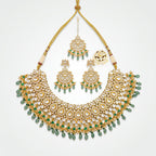 Emerald Kundan Pearl Fringe Bridal Necklace Set