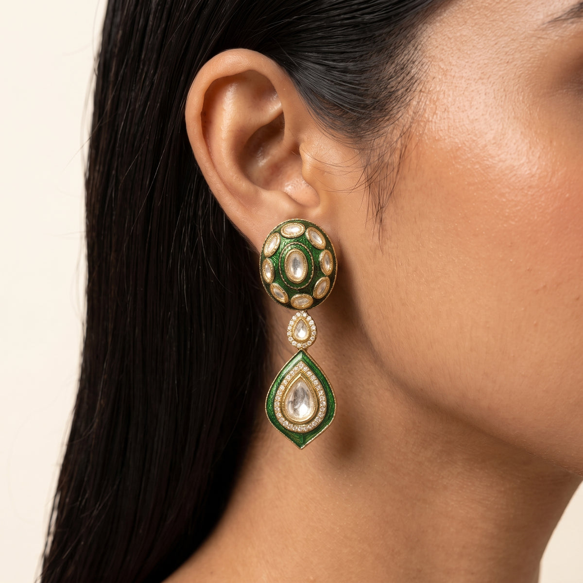 Iraa Emerald Kundan Layered Necklace Set