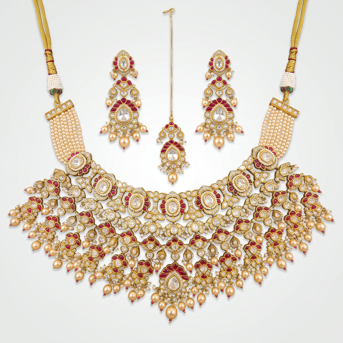 Gulnaar Ruby Kundan Pearl Bridal Necklace Set