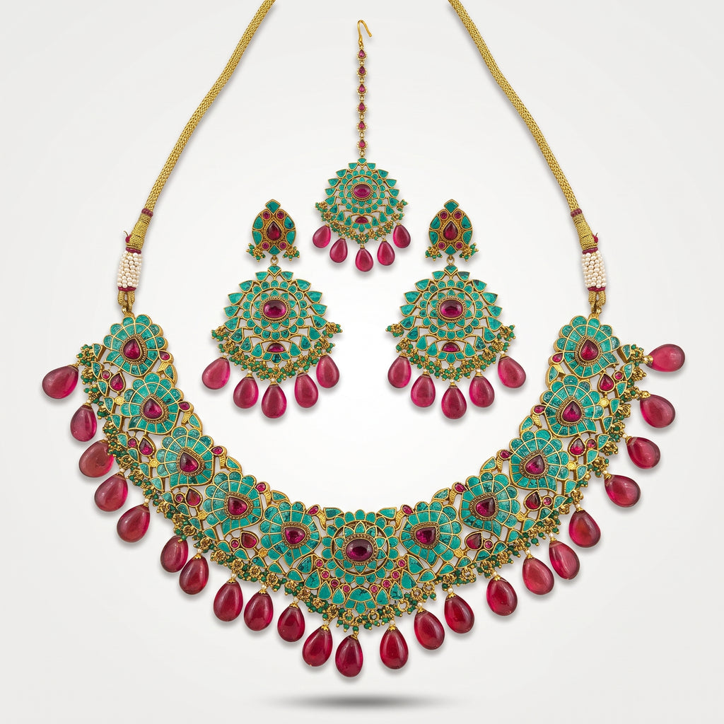 Firoza Ruby Meenakari Heritage Necklace Set