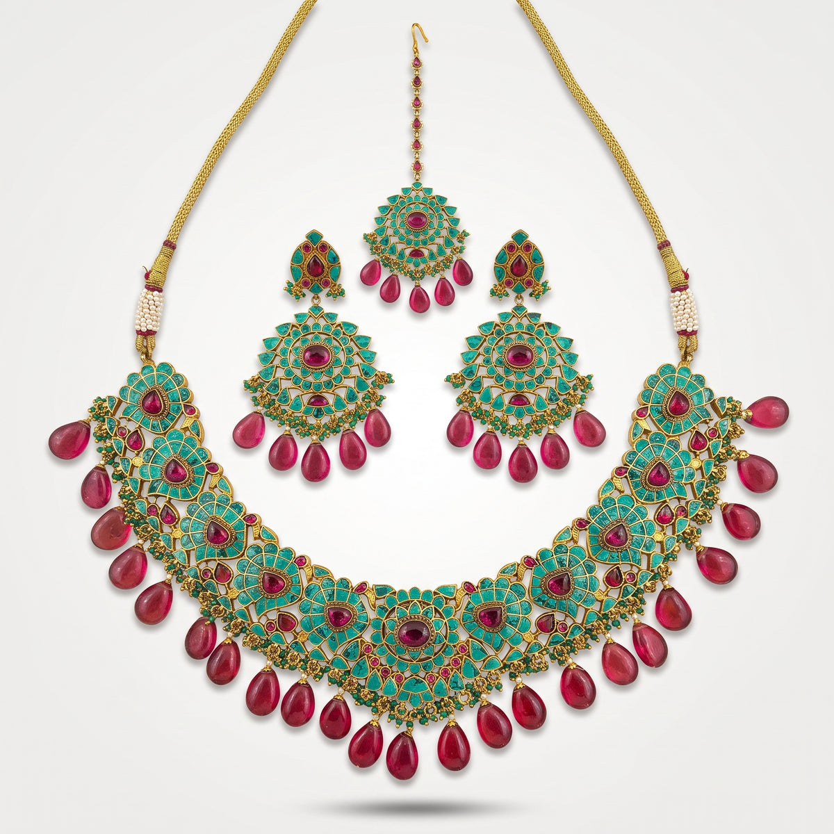 Firoza Ruby Meenakari Heritage Necklace Set