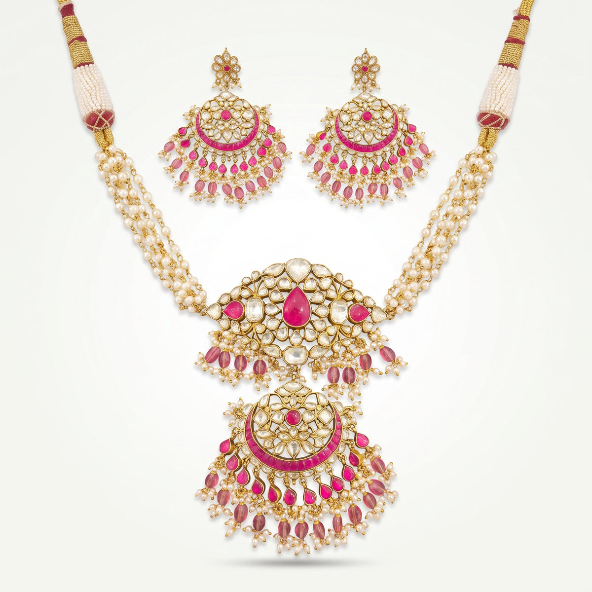Rani Kundan Pearl Chandbali Necklace Set