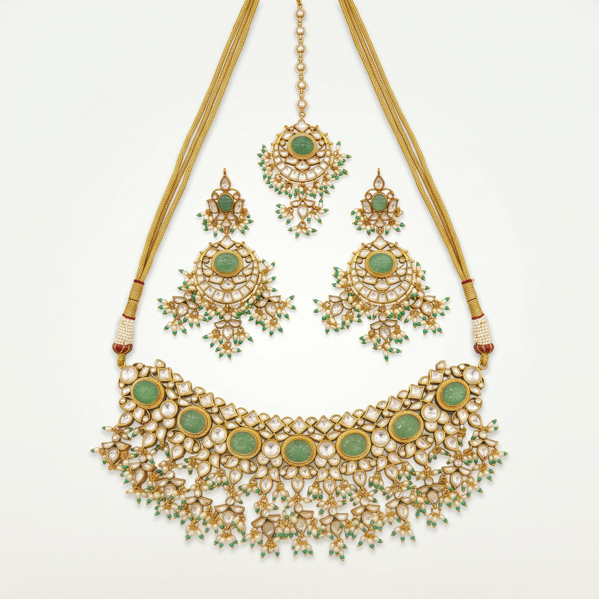Sage Green Kundan Pearl Bridal Choker Set
