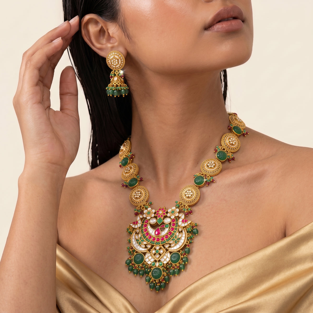 Emerald Kundan Meenakari Heritage Necklace Set