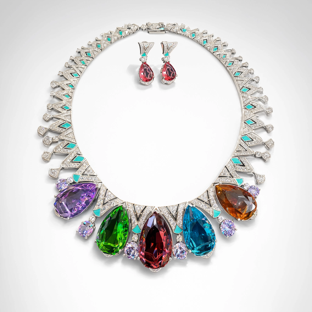 Aurora Multicolour Diamond Statement Necklace Set
