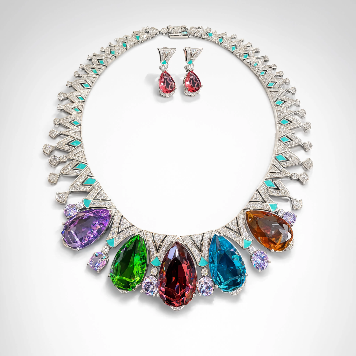 Aurora Multicolour Diamond Statement Necklace Set