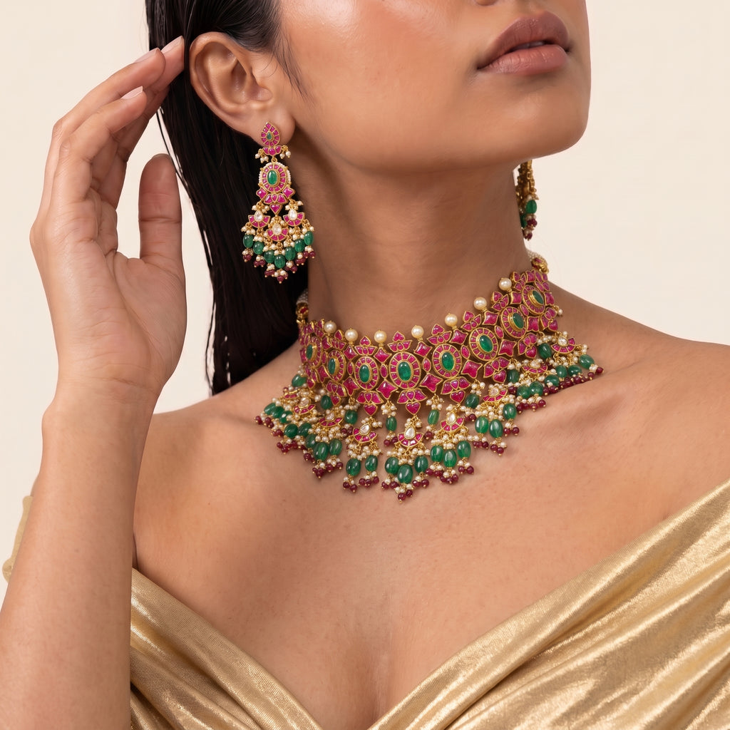 Rani Emerald Kundan Bridal Choker Set