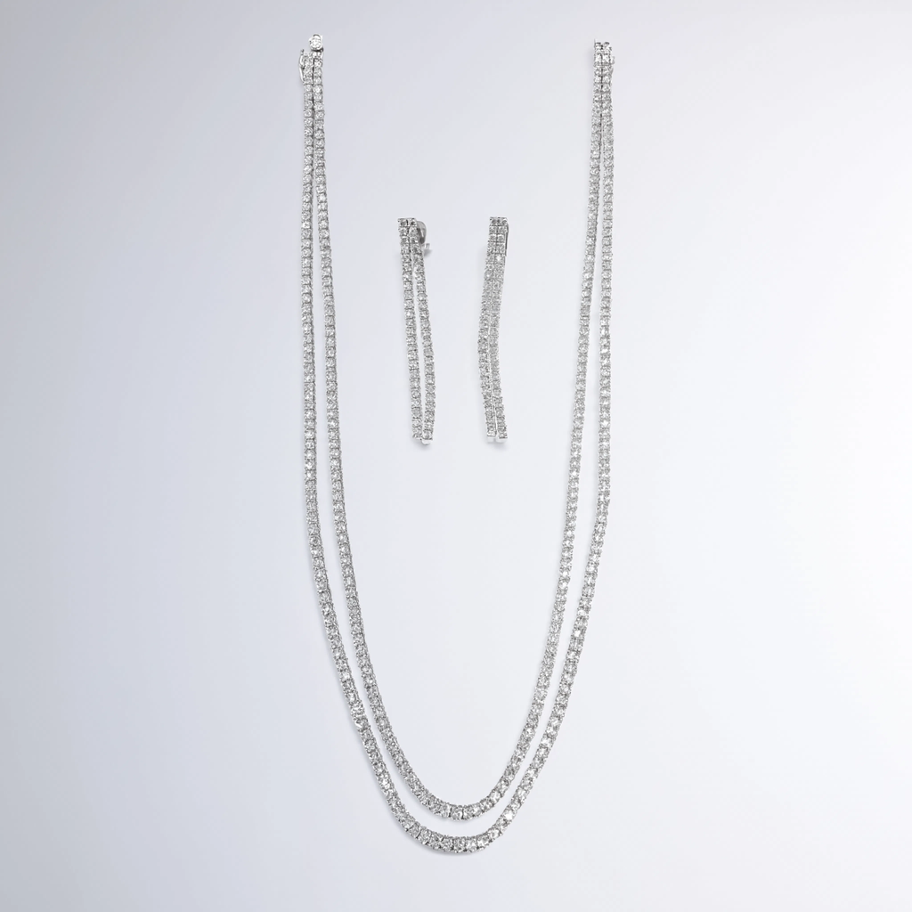 Vespera Diamond Double Layer Tennis Necklace Set
