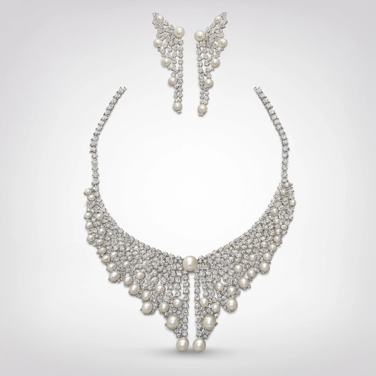 Aurelle Diamond Pearl Cascade Necklace Set