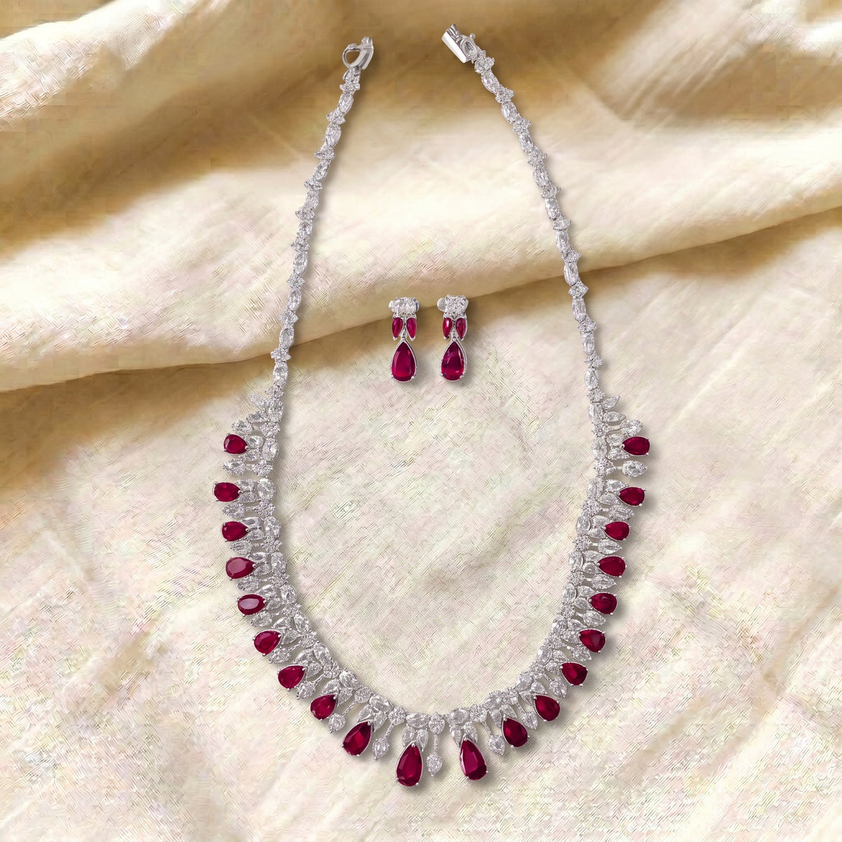 Scarlett Ruby Diamond Teardrop Necklace Set