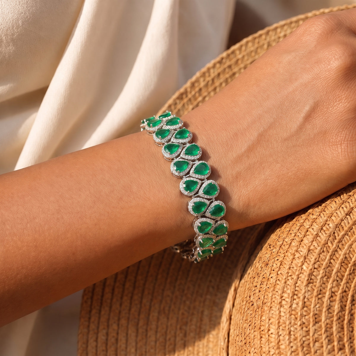 Emerald Elegance Diamond Teardrop Bracelet