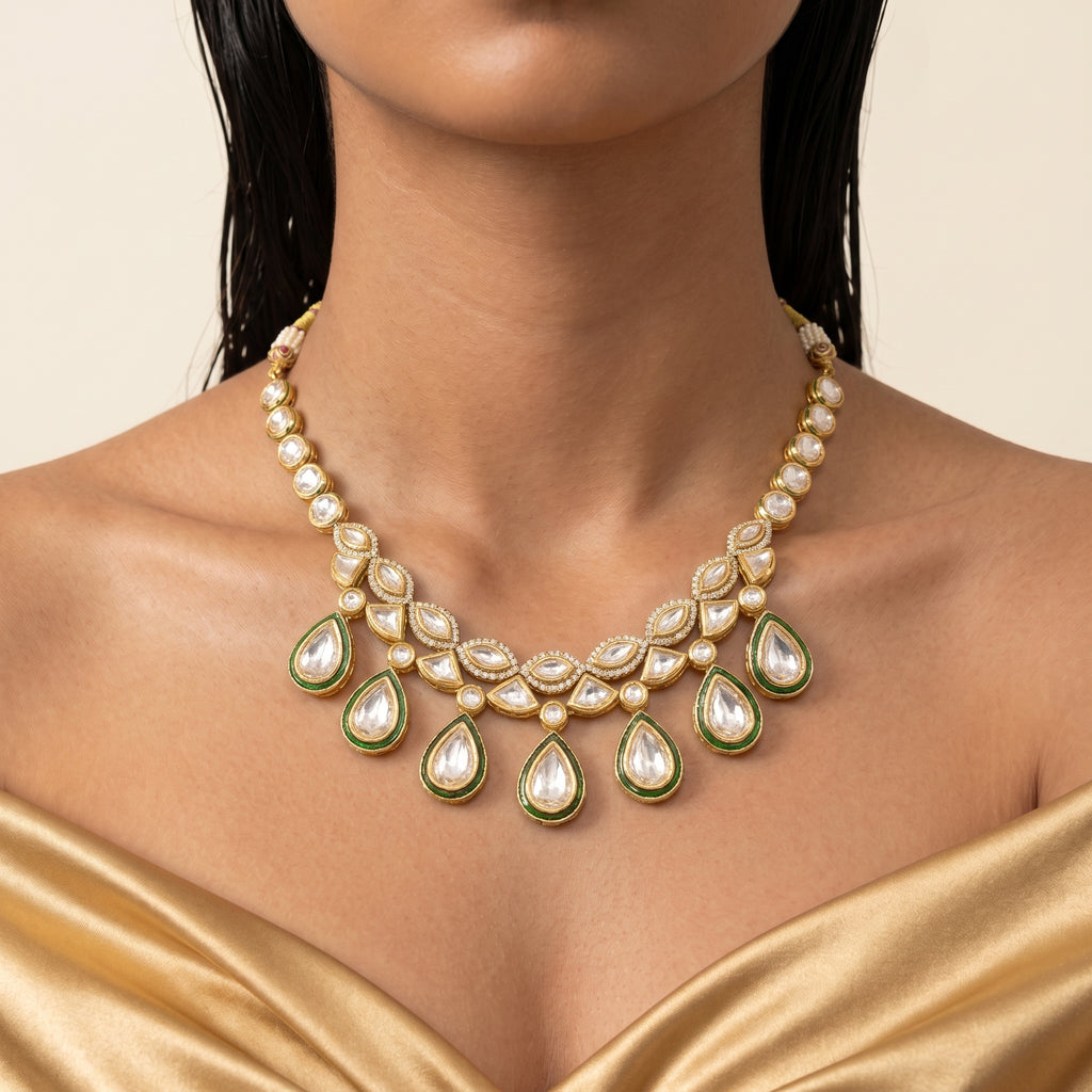 Meher Emerald Kundan Drop Necklace Set