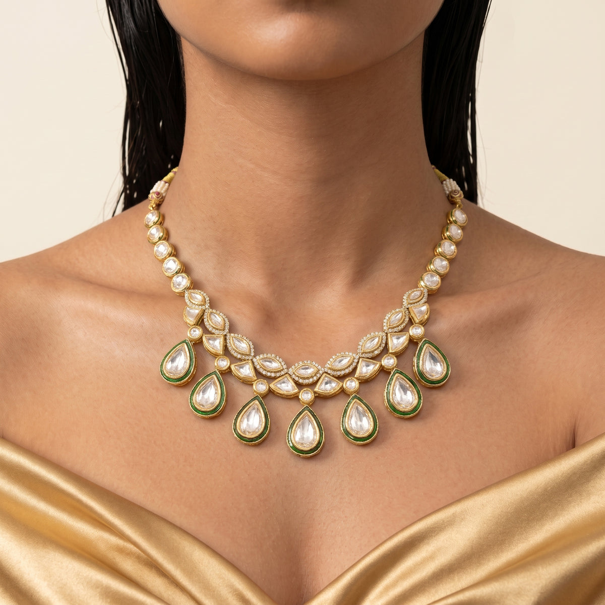 Meher Emerald Kundan Drop Necklace Set