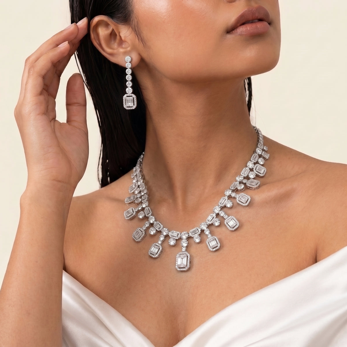 Estelle Diamond Emerald-Cut Drop Necklace Set