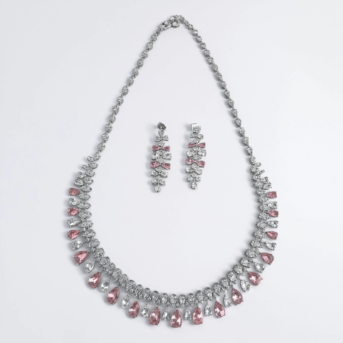 Aveline Rose Pink Diamond Floral Necklace Set