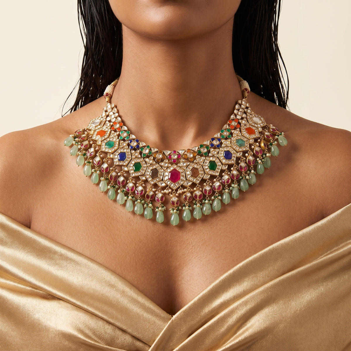 Navratna Kundan Meenakari Bridal Necklace Set
