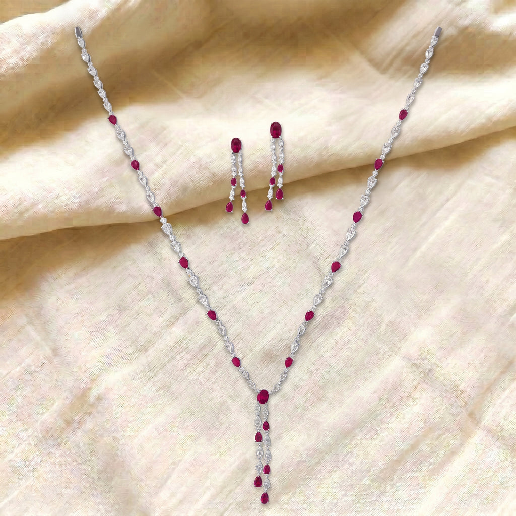 Ruviana Ruby Diamond Tassel Necklace Set