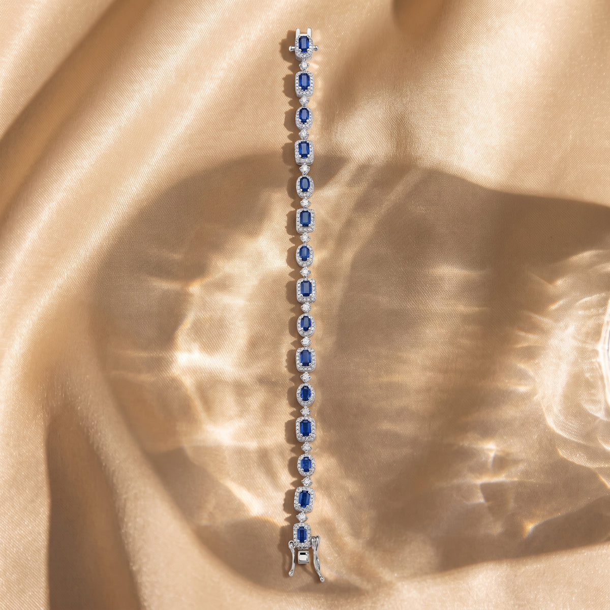Royal Sapphire Diamond Halo Tennis Bracelet