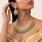 Emerald Kundan Pearl Fringe Bridal Necklace Set