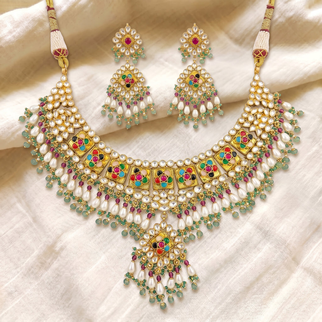 Navratna Kundan Pearl Heritage Choker Set