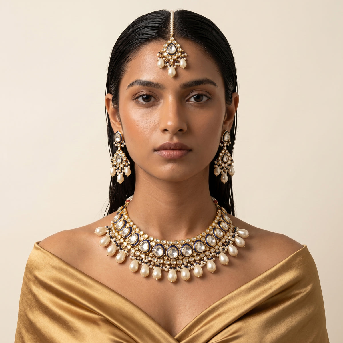 Neelam Kundan Pearl Bridal Choker Set