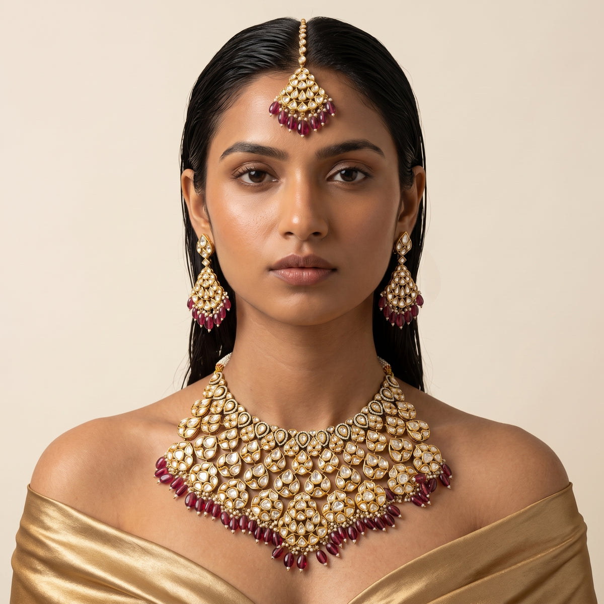 Ruby Kundan Royal Bridal Necklace Set