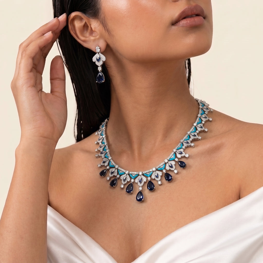 Sapphire Cascade Diamond Necklace Set